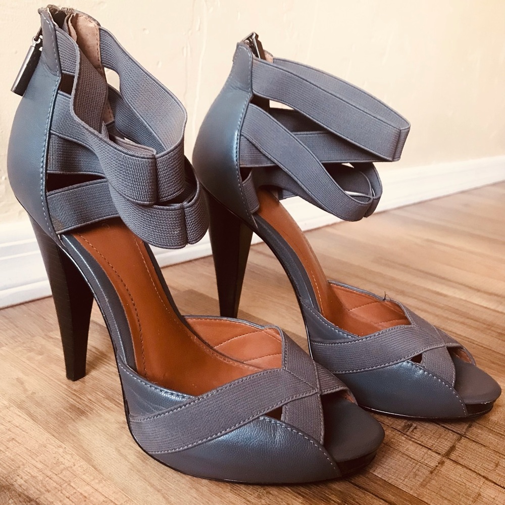 Calvin Klein Arianna strappy grey peep toe stiletto heals